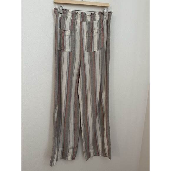 Knox Rose Wide Leg Pants Womens L Multicolor Striped Linen Rayon Blend Boho - Picture 4 of 7